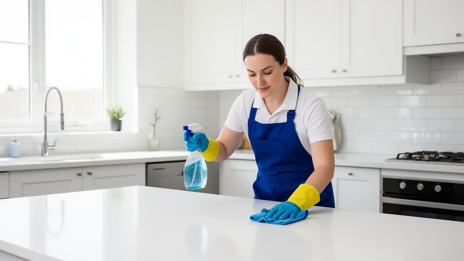 Professional cleaner working in home