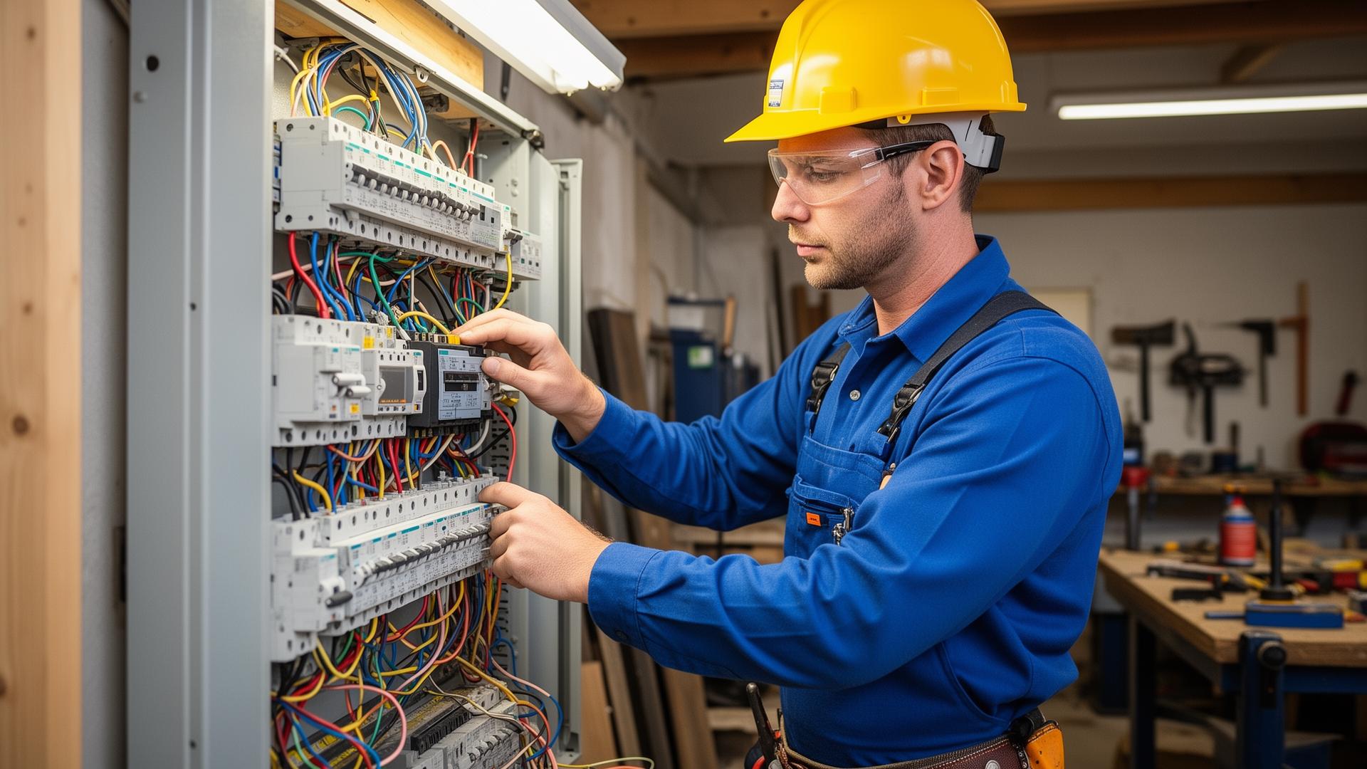Professional electrician working on electrical panel