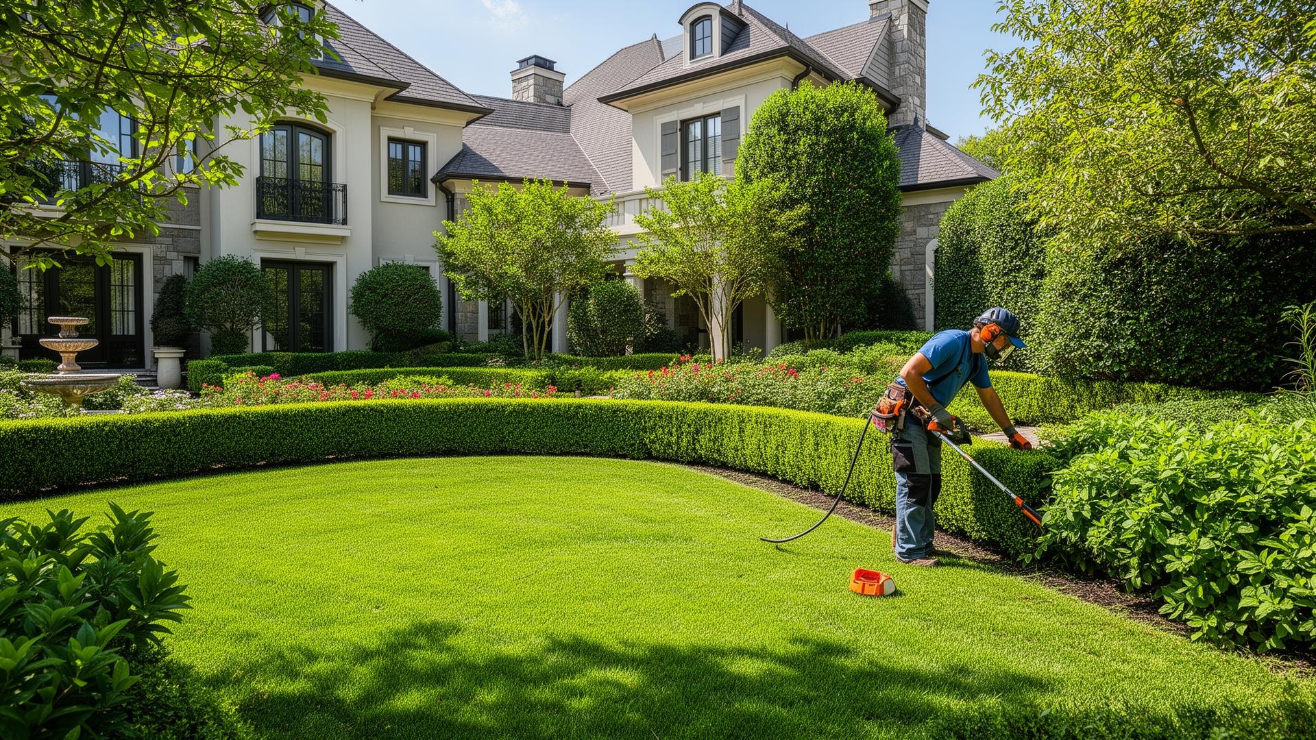 Professional landscaper working on garden